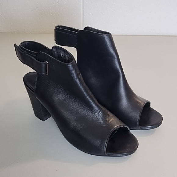 Black Heeled Boot Shoes Peep Toe and Block Heel Comfort 3" Heel Rubber Soles - Picture 1 of 14